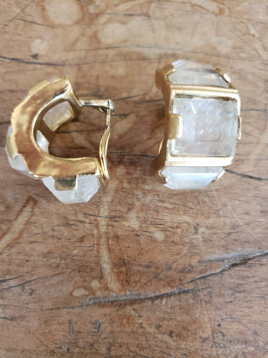 Robert Goossens gilded bronze and rock crystal Damier earrings (70s-80s)