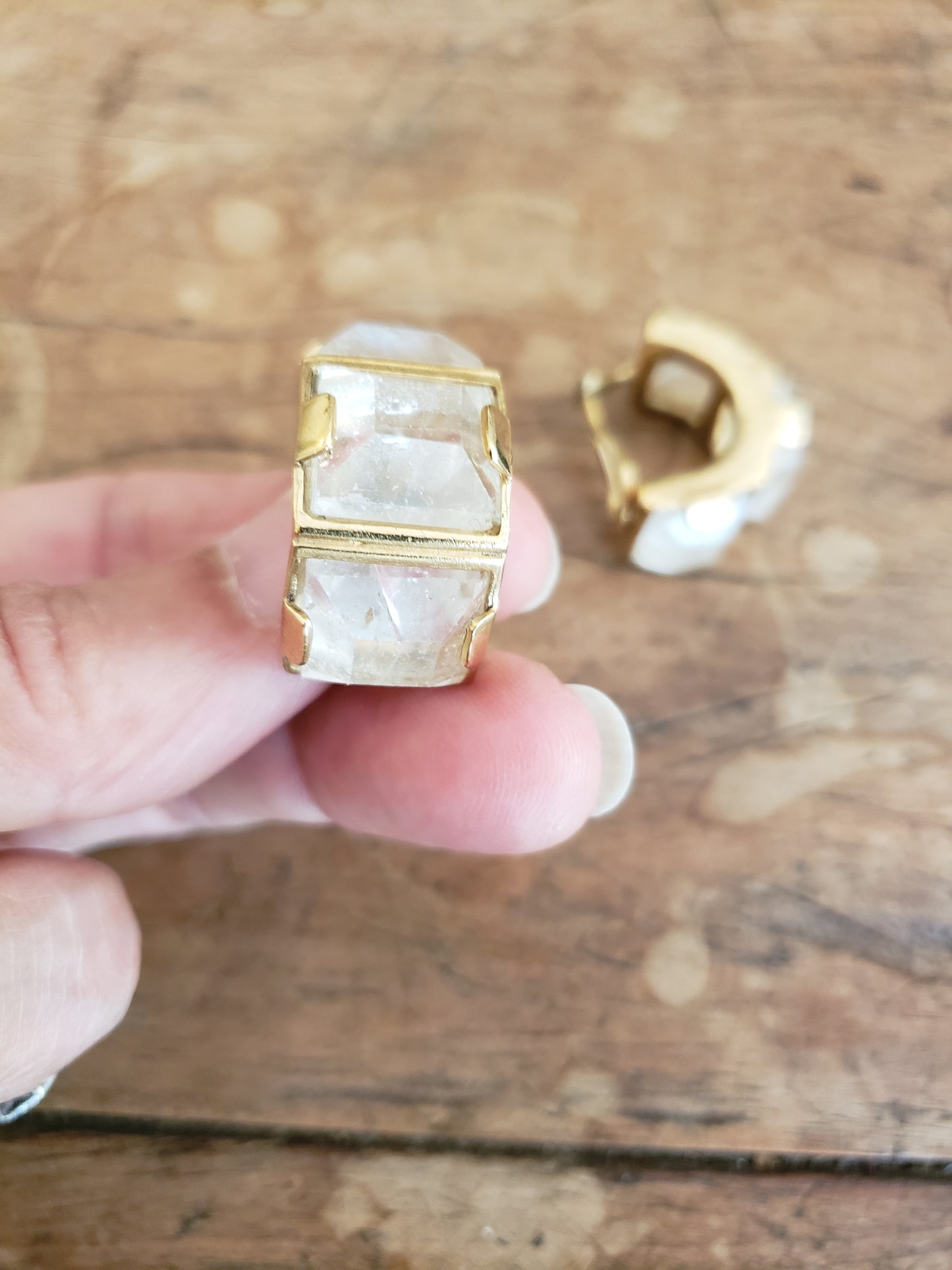 Robert Goossens gilded bronze and rock crystal Damier earrings (70s-80s)